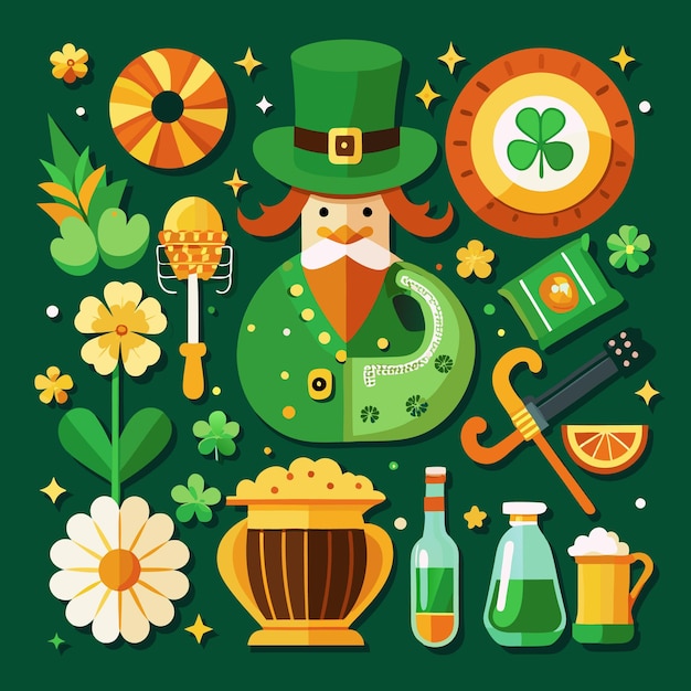 Vector celebrate st patrick39s day with festive irish pattern featuring leprechauns shamrocks beer and more