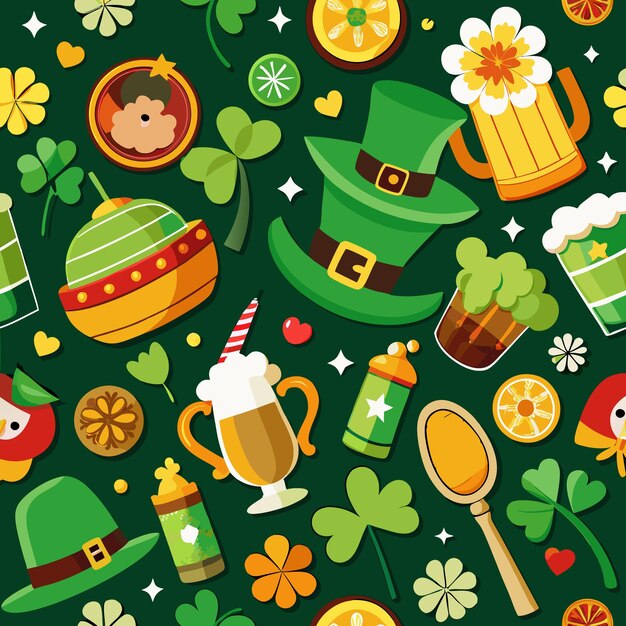 Vector celebrate st patrick39s day with irish symbols green beer and lucky charms