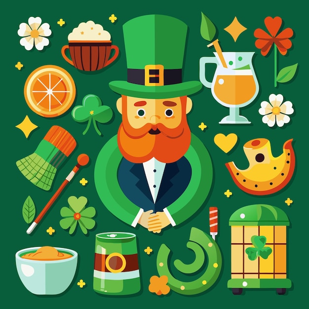 Vector celebrate st patrick39s day with leprechaun beer and shamrocks