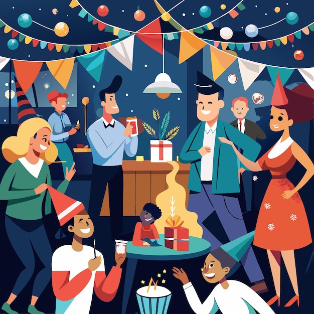 Vector celebrate with friends and family at a fun party with decorations