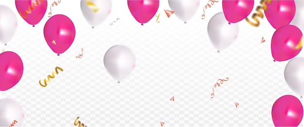 Celebrate with pink and white balloons with gold confetti for festive decorations vector