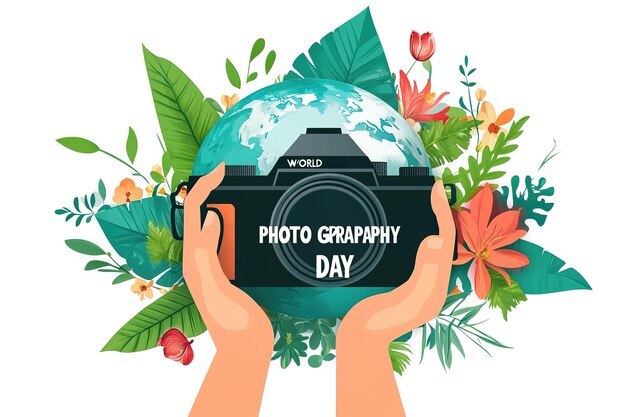 Vector celebrate world photography day with stunning graphic vector art of a woman with a camera perfect f