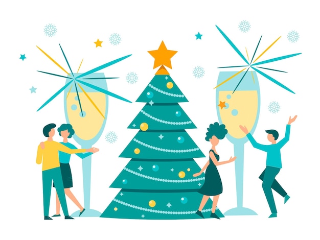 Vector celebrating christmas and new year 2022 dancing gathering with friends vector illustration