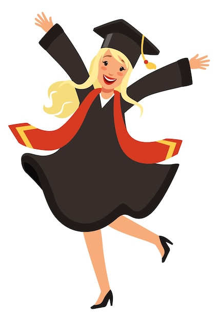 Vector celebrating graduate character cartoon female happy student