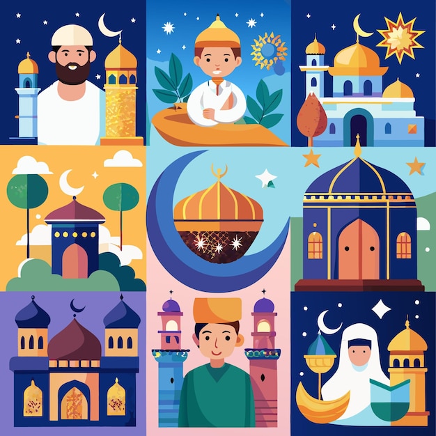 Vector celebrating islamic culture mosques crescent moon and faith in ramadan