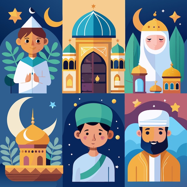 Celebrating Islamic Culture with Mosques People and Starry Night