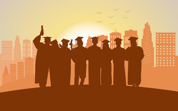 Celebrating university graduation Vector Illustration