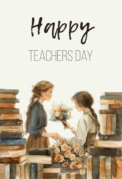 Vector celebrating world teachers day student giving flowers to teacher retro style vector illustration