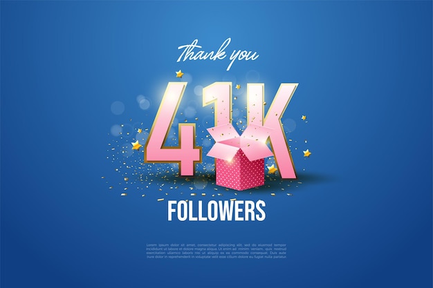 celebration 41k followers gift box illustration in front of numbers.