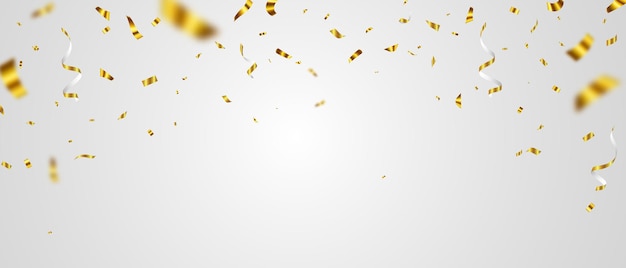 Celebration background template with confetti gold ribbons.