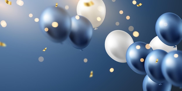 Celebration background with beautifully arranged blue and white balloons Design3DVector Illustration