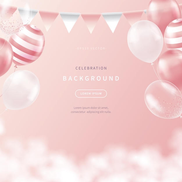 Celebration background with soft colored realistic balloons