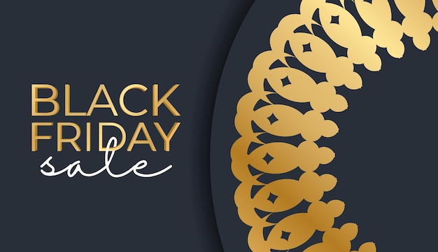 Celebration Baner Template For Black Friday In Dark Blue With Greek Gold Ornament