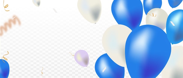 Celebration banner blue and white balloons with gold confetti