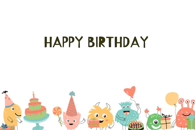 Celebration birthday cute monster background card template