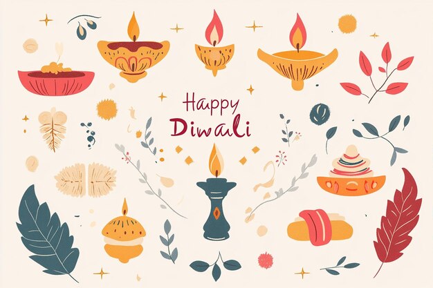 Vector celebration of diwali with oil lamps