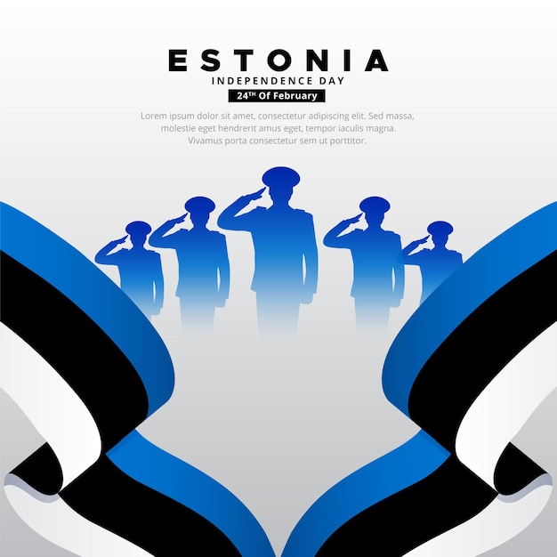 Celebration Estonia Independence day design with soldiers silhouette and wavy flag vector