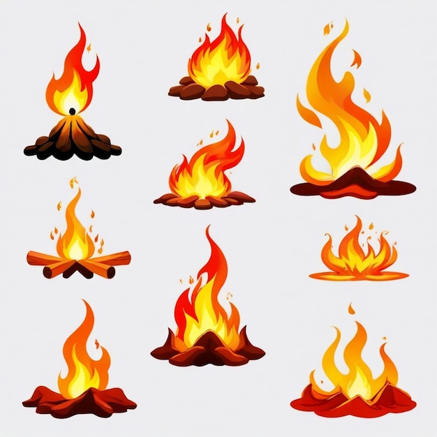 Vector celebration fire vector set white background isolated a high