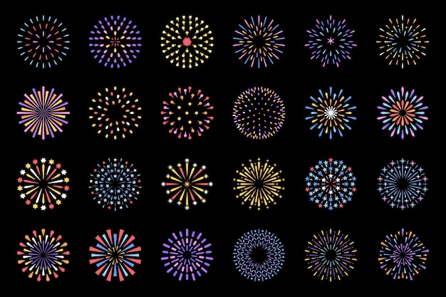 Celebration fireworks display show isolated decorative set