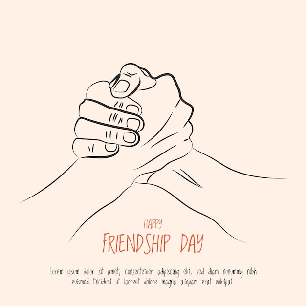 Celebration friendship day hand shake silhouette hand drawn design