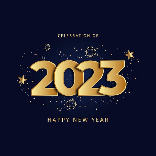 celebration of happy new year 2023 gold greeting poster design