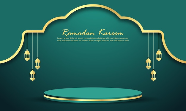 celebration of ramadan kareem background with display podium stage isolated on green background