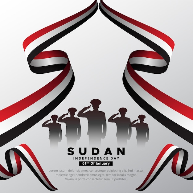 Celebration Sudan Independence day design with soldiers silhouette and wavy flag vector