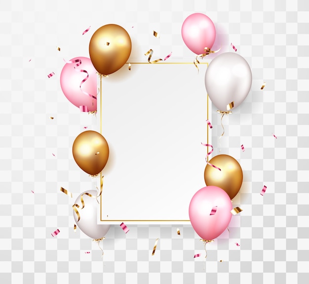 Celebration with gold confetti and balloons