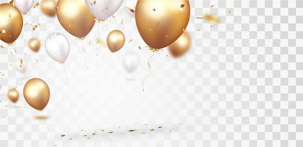 Celebration with gold confetti and balloons