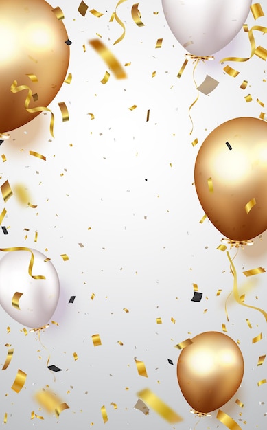 Celebration with gold confetti and balloons