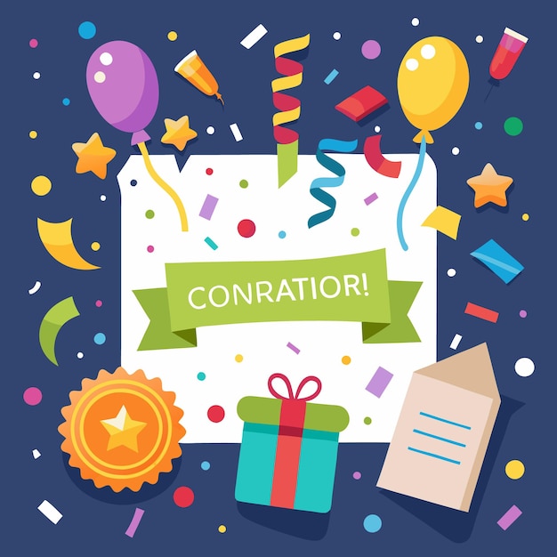 Celebratory Congratulations Illustration Festive and Colorful Party Banner Design