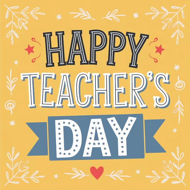 Vector celebratory graphic with a yellow background featuring the text happy teachers t day in bold