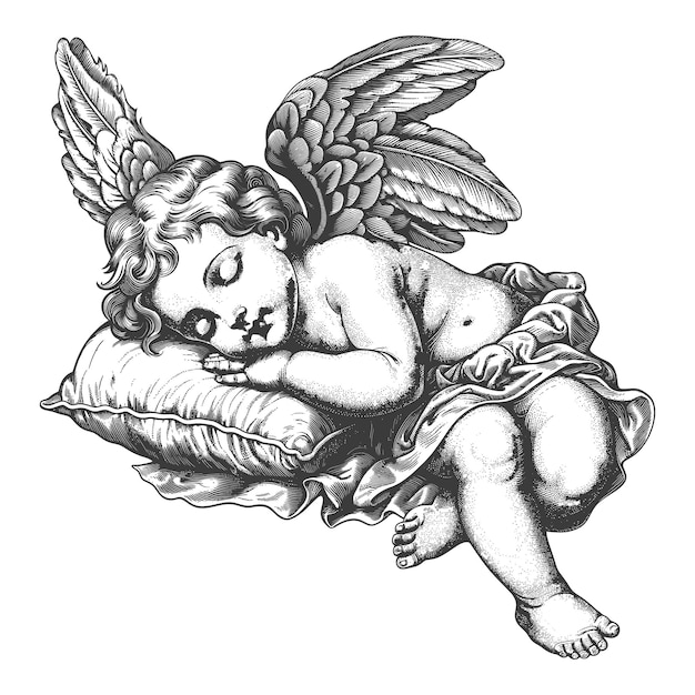 Vector celestial elegance vector engraving of an angel cupid