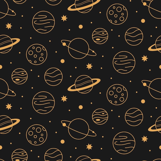 Celestial gold planet seamless pattern