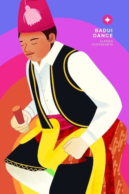 Vector cell shaded detailed hand drawn illustration of indonesian yogyakarta traditional dancer