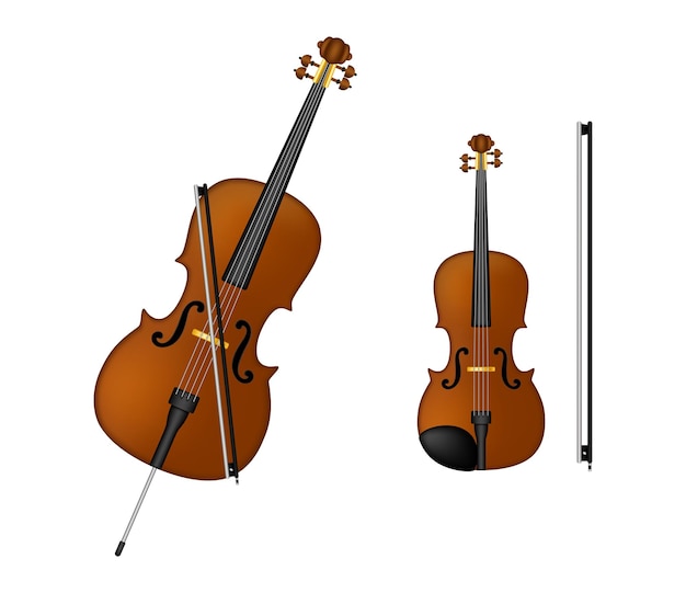 Cello, violin, old technology, realistic retro design.