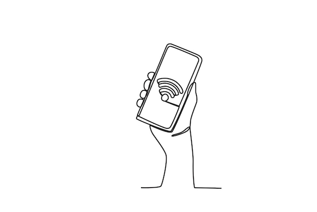 A cellphone connected to a wireless International internet day oneline drawing