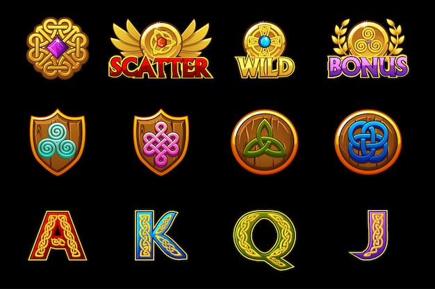 Celtic icons for casino machines slots game with celtic Symbols.  slots icons on separate layers.