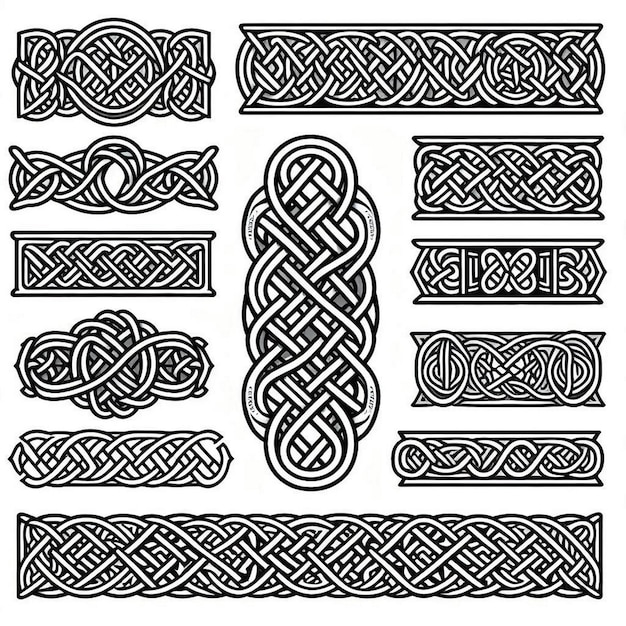 Vector celtic knotwork borders set outline vector