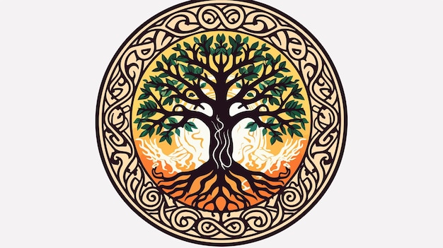 Celtic Tree of Life with Sun and Moon Illustration