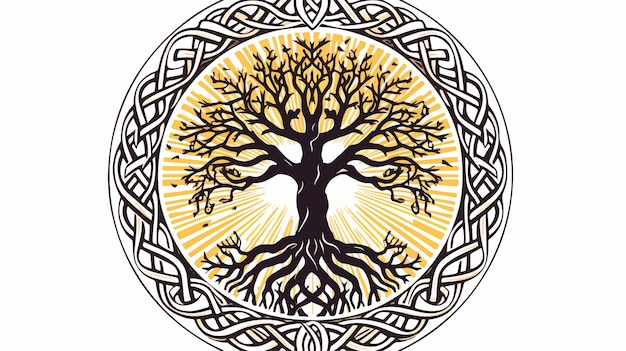 Celtic Tree of Life with Sun and Moon Illustration