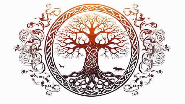 Celtic Tree of Life with Sun and Moon Illustration