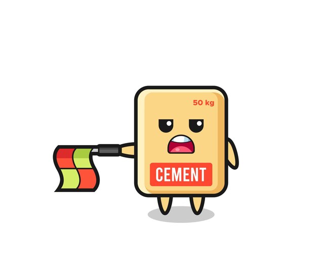 Cement sack character as line judge hold the flag straight horizontally cute design