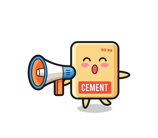 Cement sack character illustration holding a megaphone cute design