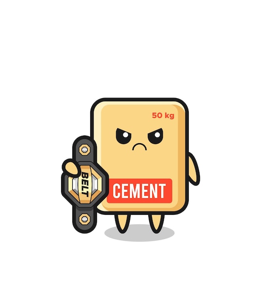 Cement sack mascot character as a MMA fighter with the champion belt