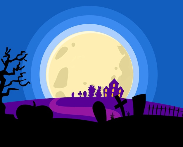 Cemetery background with a big moon The concept of the Halloween holiday