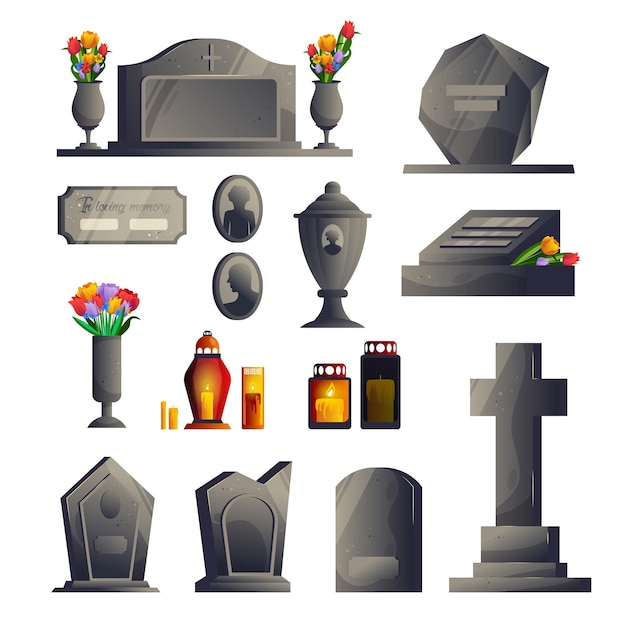 Cemetery Gravestone Modern Icon Set