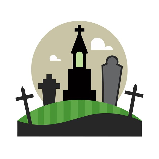 Vector cemetery graveyard scene on white background