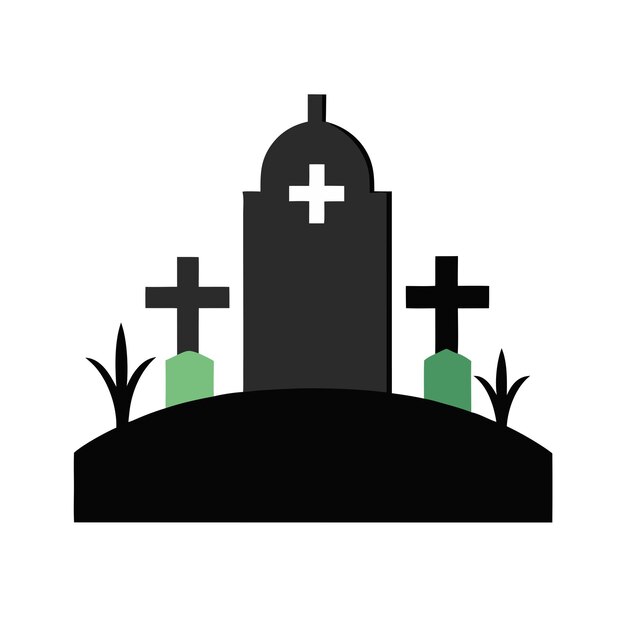 Vector cemetery graveyard scene on white background