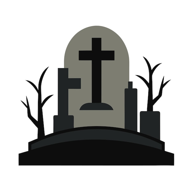 Vector cemetery graveyard scene on white background